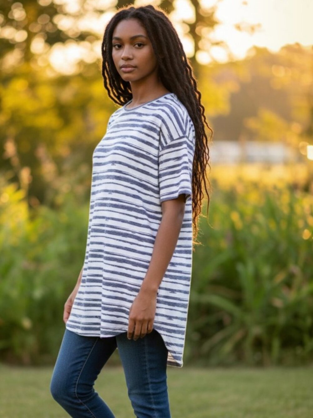 NWT LuLaRoe Irma Tunic Top XXS Grey Gray Striped Hi-Low Hem Short Sleeve Blouse